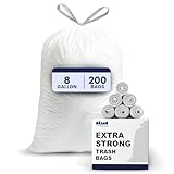 Plasticplace 8 Gallon Trash Bags -White Drawstring Garbage Can Liners - 200 Count - Leak-Resistant and Tear-Proof for Kitchen, Bathroom, Office, and Small Trash Cans 0.7 Mil