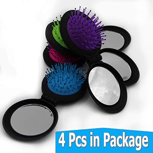 4 Pcs Folding Travel Mirror Hair Brushes Portable Wet Magic Mini Pop Up Hair brush Pocket Comb For Women