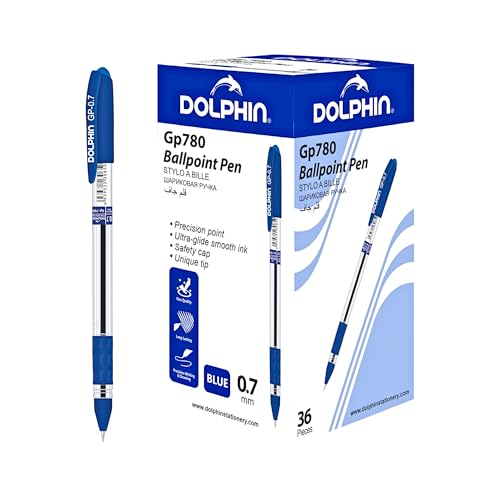 Dolphin GP780 Ball Pen 0.7mm Pack of 36 Smooth Writing Blue Ink Pens Comfortable Grip Ballpoint Pens for Office & School