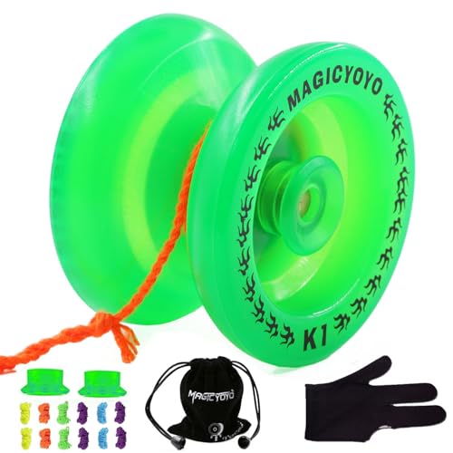 MAGICYOYO K1 Yoyos Responsive Yoyo for Kids to Adults, Glowing Yo-yos in The Dark, Beginners Yo-yo Toy with Yo Yo Glove+ Bag+ 12 Yo Yos Strings, Green