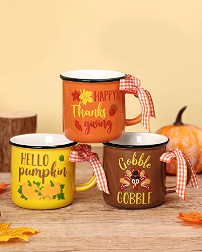 Thanksgiving Mini Coffee Mug Fall Tiered Tray Decor Farmhouse Autumn Thanksgiving Decorations Hello Pumpkin Spice Cups Turkey Decor Harvest Home Kitchen Friendsgiving Gifts Set Of 3 #TOP8