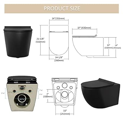 MEJE #MT2003R-BL 55.7 X 35.2 X 40.7 CM Keramik Nanoversiegelung Toilette Hänge WC Schwarz – Bild 8