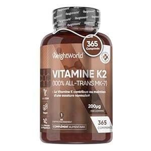 Vitamine K2 MK7 100% All-Trans Pure – 200 µg/Jour – 365 Comprimés Vegan – K2 Hautement Biodisponible – Coagulation Sanguine & Maintien d&rsquo;une Ossature Normale EFSA – Sans Stéréate de Magnésium