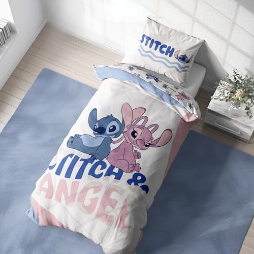 Disney Stitch Biber Bettwäsche 135x200 + 80x80 cm – Baumwolle, Öko-Tex...
