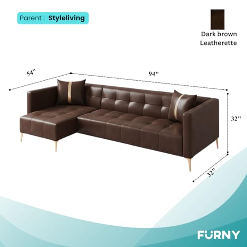 Image of FURNY Styliving 6 Seater Leatherette LHS L Shape Sofa Set (Dark Brown) Premium Finish Sectional Sofa | Comfortable & Durable | Ideal for Living Room