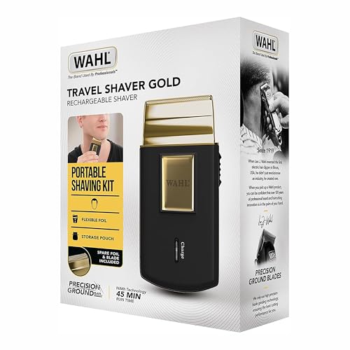 Wahl Travel Shaver Gold Edition- Schnurloser und wiederaufladbarer Elektrorasierer für Männer, ideal für Reisen, zum Schneiden von Haaren und Bart, kompakt und tragbar