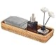 Rechteckiges Rattan Brotkorb Geflochten - Kosmetik- & Aufbewahrungskorb für Badezimmer, natürlich gewebte Servierplatte (28x11,5x4cm) - Deko Aufbewahrungsschale für Make-up, Accessoires & Deko