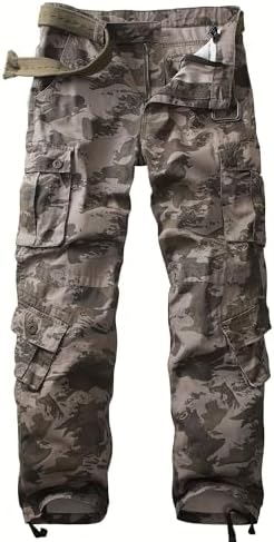 AKARMY Men's Camo Cargo Work Pants Cotton Military Army Casual Tactical Wild Combat Pants with 8 Pockets