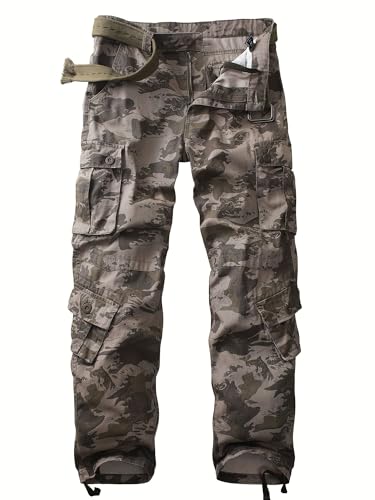 AKARMY Men's Casual Cargo Pants Military Army Camo Pants Combat Work Pants with 8 Pockets