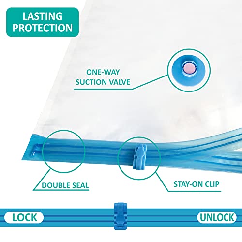 Cozy Essential Space Saver Storage Bags, (2 Jumbo/2 Large/3 Medium/3 Small/6 Roll) Compression Vacuum Sealer Bags for Comforters, Blankets, Clothes Storage, Hand Pump Included, 16 Pack