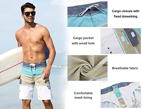 Nonwe Men's Swimming Shorts Quick Dry Striped Sportwear Board Shorts Drawsting Blue 28