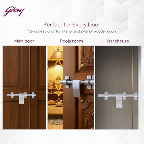 Image of Godrej Door Fitting | Aldrop Lock for Left & Right Handed Doors | Suitable for Main & Inner Doors of Residential & Commercial complexes | Size 12 x 200 mm | Satin Nickel Finish