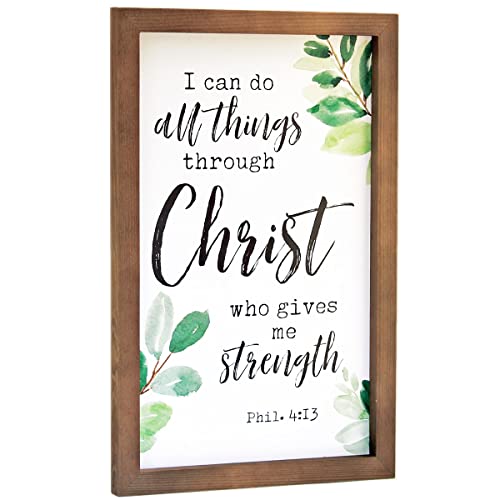 EDEN VIEW HOME Philippians 4 13 Wall Art. I Can do All Things Through Christ Framed Wooden Sign (15x10). Religious Wall Art Plaque Decoration. Christian Decor for Living Room.