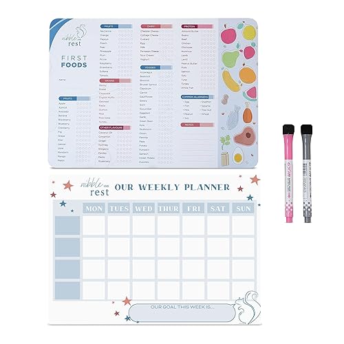 Image of Nibble and Rest Baby's First Foods Tracker Fridge Magnet + Weekly Planner Schedule Board for Family, Dry Erase Activity Poster, Daily Food Log with 2 Erasable Pens