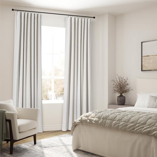 Image of Nanspring 100% Blackout Linen 102 Inch Long Curtains for Bedroom Back Tab Cream Black Out Curtain Neutral Light Blocking Floor to Ceiling High Window Farmhouse Ivory Natural Drapes 52x102, 2 Panels