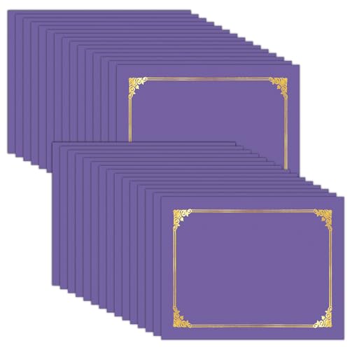 HAUTOCO 30 Packs Certificate Holders, Purple Diploma Holders, Document Award Covers Certificate Folders with Gold Foil Border for 8.5x11 Letter Size