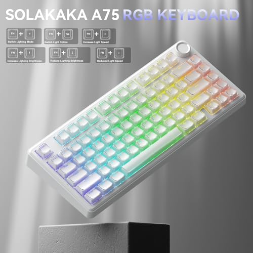 Image of SOLAKAKA A75 Wireless Gaming Keyboard with Multifunction Knob, BT5.0 /2.4GHz /USB-C, 75% Mechanical Keyboard, Hot-Swappable, Gasket Creamy Keyboard with RGB Backlit, Crystal Keycaps, for PC /Mac /PC
