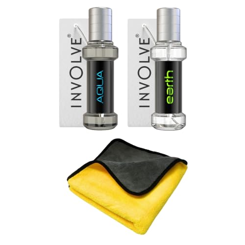 Image of Involve Elements Combo Offer : Aqua & Earth Spray Air Car Perfume(pack of- 2) & Microfiber Cloth (Multicolor) | Car Air Freshener | Car Accessories interior| Long lasting fragrance | Car perfume