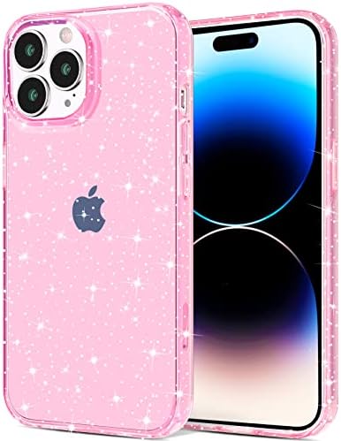 JJGoo Compatible with iPhone 14 Pro Max Case, Bling Sparkle Soft TPU Anti-Scratch Shockproof Protective Phone Bumper, Women Girls Cute Slim Phone Case for iPhone 14 Pro Max, Glitter Pink