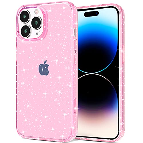 JJGoo Compatible with iPhone 14 Pro Max Case, Bling Sparkle Soft TPU Anti-Scratch Shockproof Protective Phone Bumper, Women Girls Cute Slim Phone Case, Glitter Pink