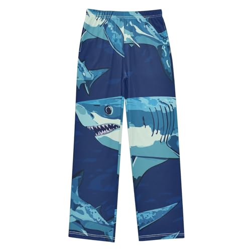 Marine Shark Boys Long Pants Soft Trousers Elastic Waist Kids Lounge Bottoms with Pockets S-XL
