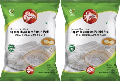Image of Double Horse Traditional Appam /Idiyappam /Pathiri Rice Flour, 1kg| Roasted| Sortex |Aripodi| Pathiri| Noolappam| Vellappam| ilayada (Pack of 2)