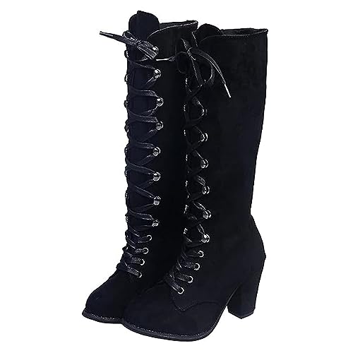 Ladmiple Fall Bo_ots Women Knee_High Wide_Calf Slouchy Western Cowboy Bo_ots Fashion Cone he_el Cowgirl Bo_ots