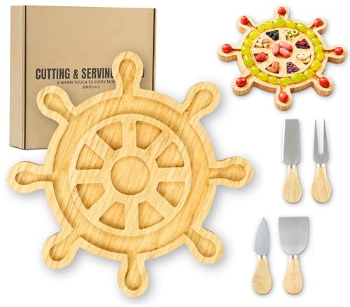 Tabla de cortar redonda de bambú 11.8 pulgadas con 4 utensilios miniatura 1