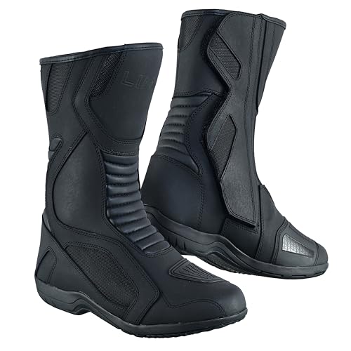 Hive Moto Botas de motocross para hombre, zapatos de motocicleta de cuero con suela de goma para hombre, botas protectoras de piel para motociclista, aprobadas por la CE., Electra Negro, 47 EU