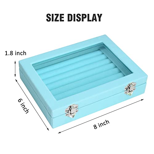 Rings Organizer Tray 7 Slots Velvet Jewelry Earring Storage Box with Transparent lid Jewelry Display Case for Girls Wife Mom Women (Light Blue)2