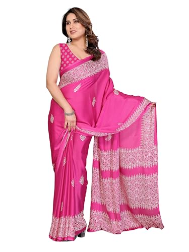 Image of Amazon Brand - Tavasya Womens Blocked Printed Daily Wear Chiffon Georgette Saree With Blouse With Blouse