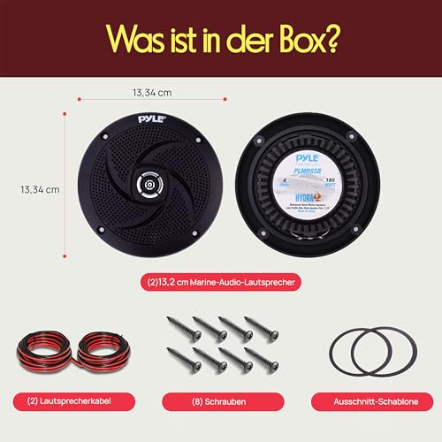 Pyle Wasserdichter Marine-Lautsprecher – 13,3 cm (5,25 Zoll), 180 Watt Low Profile Slim Style System – wetterbeständige Outdoor-Lautsprecher für Boot, Terrasse, Pool, Deck, Zuhause (schwarz)