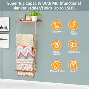 5-Layer Wooden Blanket Ladder, 2-in-1 Towel Racks Blanket Quilt Towel Holder Rack Decorative Ladder, Storage Ladder Quilt Rack Blanket Holder, Ladder Shelves for Bathroom,Living Room,Bedroom 5 Layer Wooden Blanket Ladder 2 in 1 Towel Racks Blanket Quilt Towel Holder Rack Decorative Ladder Storage Ladder Quilt Rack Blanket Holder Ladder Shelves for BathroomLiving RoomBedroom