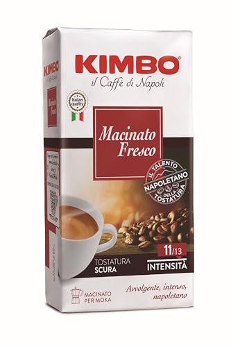 Kimbo Café molido, 20 paquetes de 250 g, mezcla molida fresca, ideal para moka, intensidad 11/13, tostado oscuro