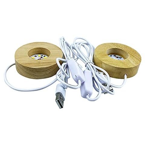 I3C 2PCS LED Lights Display Base, Round Wooden Lighted Base Stand for Laser Crystal Glass Resin Art Cover