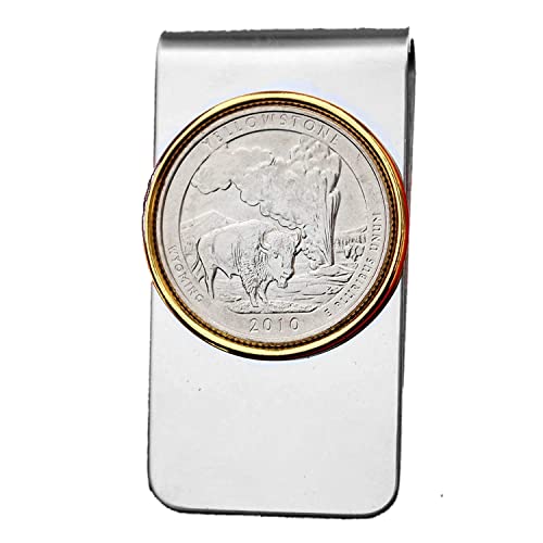 US 2010 Wyoming Yellowstone National Park Quarter BU Uncirculated Coin Two Toned Money Clip New - America the Beautiful
