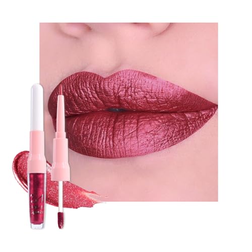 Image of evpct Burgundy Plum Red Metallic Glitter Lip Liner and Lipstick Combo Lip Gloss Stain Set Makeup for Women Long Lasting Waterproof 24, Non Stick Cup Metal Shine Shimmer Iridescent Liquid Lipstick 23