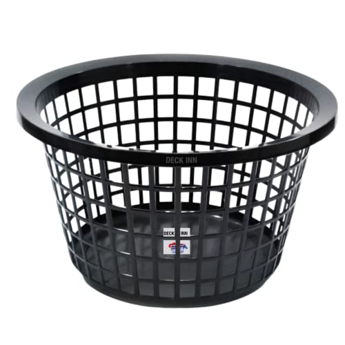 DECK INN Plastic Washing Clothes Linen Storage Bin Casa Round Laundry Basket- BLACK