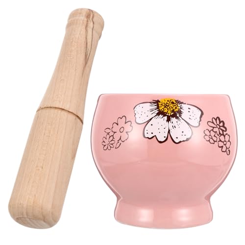 Veemoon Mortero de Cerámica para Moler Ajo y Especias, Triturador Manual de Ajo con Martillo, Utensilio de Cocina Sencillo para Machacar Condimentos, Adecuado para Uso Doméstico