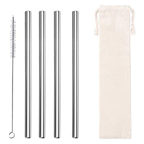 AF-WAN Metalen rietjes, 4-pack herbruikbare metalen drinkrietjes, roestvrijstalen boba-rietjes, herbruikbare smoothie-rietjes (12MM) - geweldig voor Bubble & Boba thee, milkshakes en warme dranken met tas