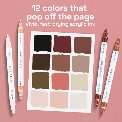 Image of ARTISTRO 12 Skin Tones Dual-Tip Acrylic Paint Markers - Paint Pens Set with Dot & Fine Tips for Fabric, Rock, Glass, Wood, Coloring Books - Arts & Crafts Gift - Classroom Must Haves & School Supplies