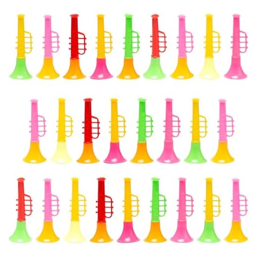 Sxutop 25 Piezas Mini Trompeta de Juguete Trompeta para Niños Pequeña Plastico Portátil Juguete Bocina Hacer Ruido Trompetas Instrumento Musical para Niños, Colorido, 10*3.8 cm