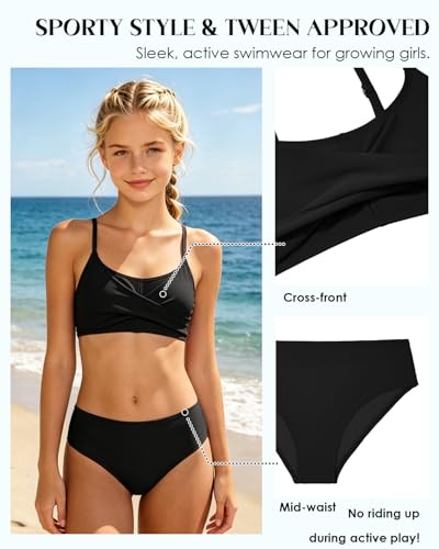 Image of Century Star Girls Swimsuits for Teens Bikini 2026 Solid Teen Bathing Suits Adjustable Straps Swimwear Padded 8-15 Years