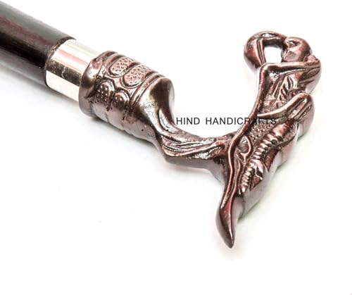 Hind Handicrafts Dekorativer viktorianischer Gehstock und Gehstöcke für Damen und Herren, 91,4 cm, schwarzer Ebenholz-Messing-Griff, Uni, Derby, faltbarer Gehstock (91,4 cm, antiker Drache 2)