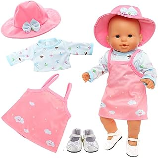 Miunana Odzież dla lalek, stroje dla lalek, ubranko, kapelusz, buty dla lalek 35-43 cm (różowe)