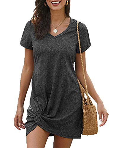 Locryz Tie Knot Dresses For Women Summer Solid Loose Mini Dress Xl Dark Grey #TOP4