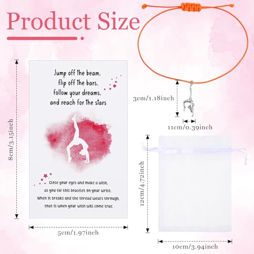 48 Set Gymnastics Gifts Set Gymnastics Bracelet Jewelry with Card Organza Pockets Adjustable Stainless Steel Dance Charm Rope Inspirational Team Gifts2