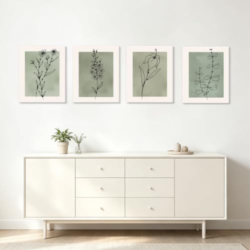 Image of CHDITB Botanical Lines Framed Wall Art, Sage Green Boho Wildflower Decor