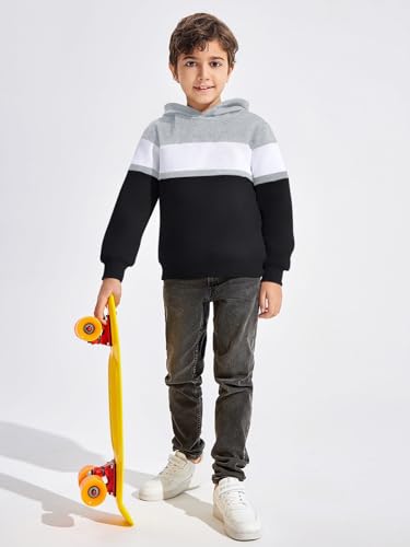 Haloumoning Boys Color Block Pullover Hoodies Kids Fashion Hooded Sweatshirts With Kangaroo Pockets Black thumb #1