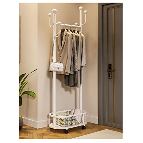 DKRAHRJJ Perchero de metal con ruedas con 4 canastas laterales para colgar ropa de dormitorio interior, Storadisplay/blanco/60 cm